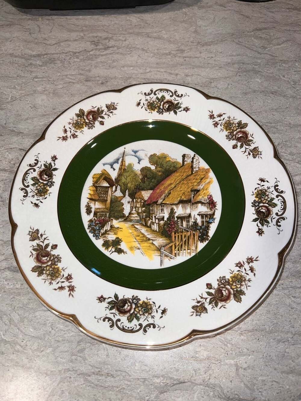 Wood & Sons Ascot Service Plate Alpine White Ironstone with Cottage Scene
10 1/2